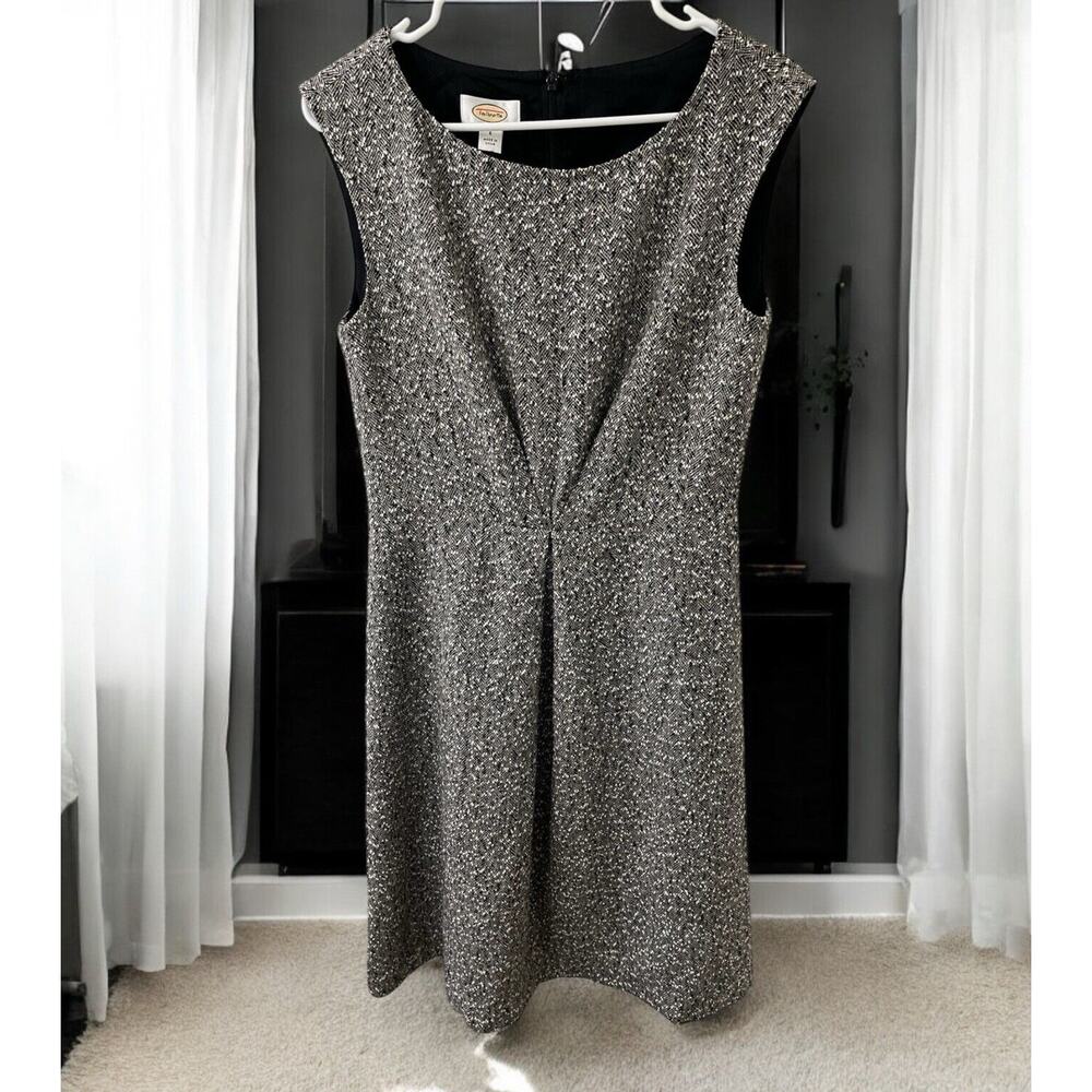 NWT Talbots Black Grey White Tweed Dress Sleeveless Size 6-(missing belt)